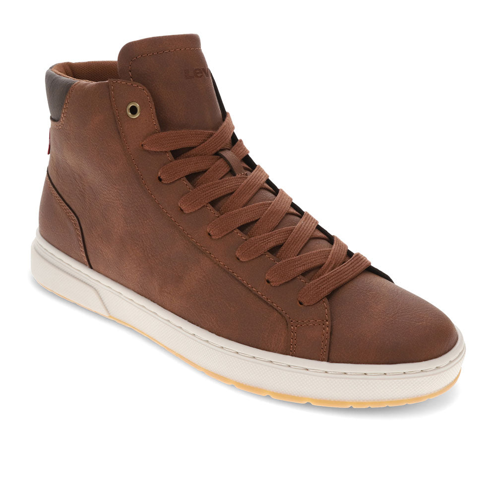 Tan/Dark Brown-Levi's Mens Caleb Synthetic Leather Lace Up Casual Sneaker Boot