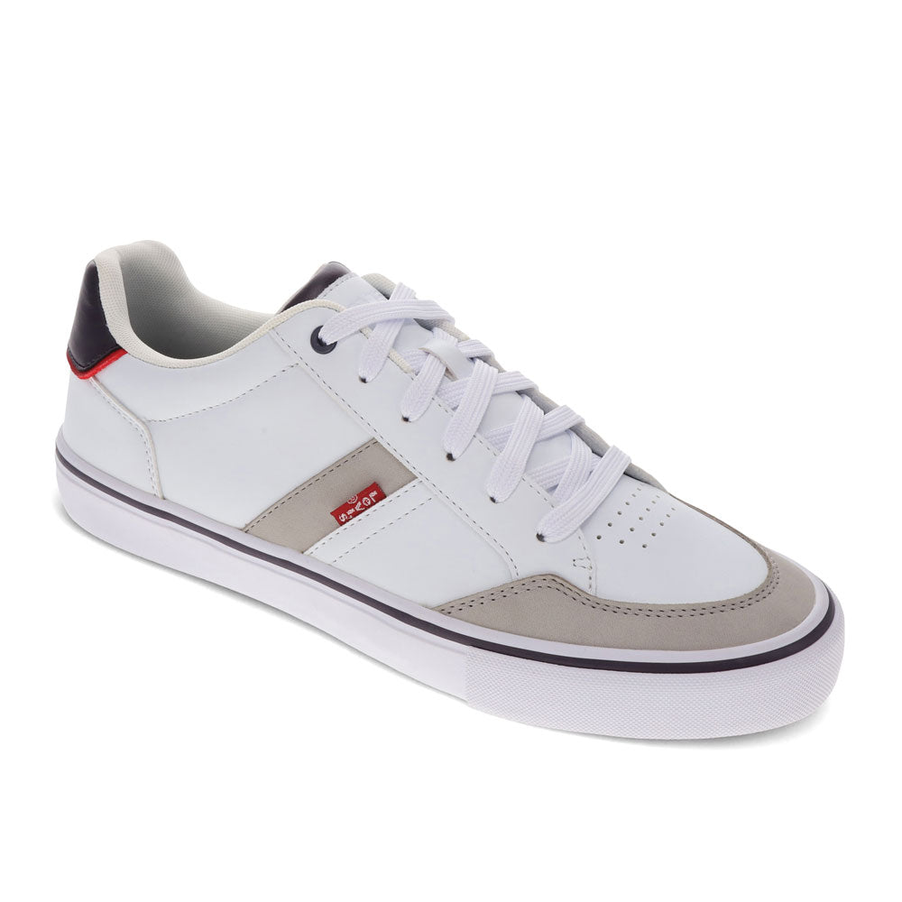 White/Cement/Navy-Levi's Mens Deacon Synthetic Leather Casual Lace Up Sneaker Shoe