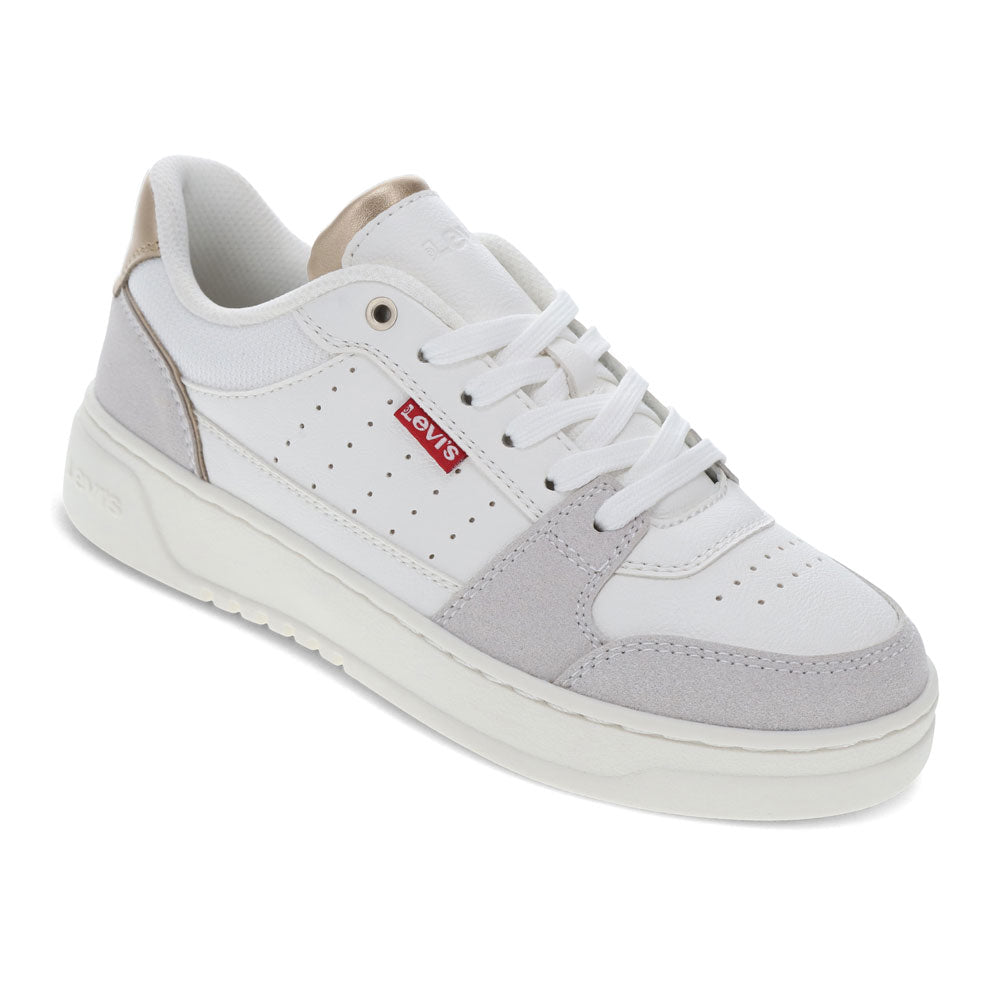 Winter White/Natural/Gold-Levi's Womens Amelia Lo Synthetic Leather Casual Lace Up Sneaker Shoe