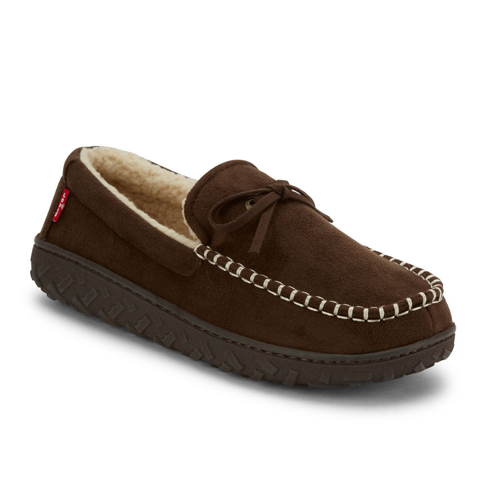 Brown-Levi's Mens Kameron Microsuede Comfort Moccasin Indoor/Outdoor Slipper Shoe