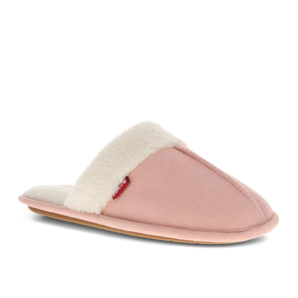 Pink-Levi's Womens Talya Microsuede Comfort Fluff Slip-on Scuff Slipper Shoe