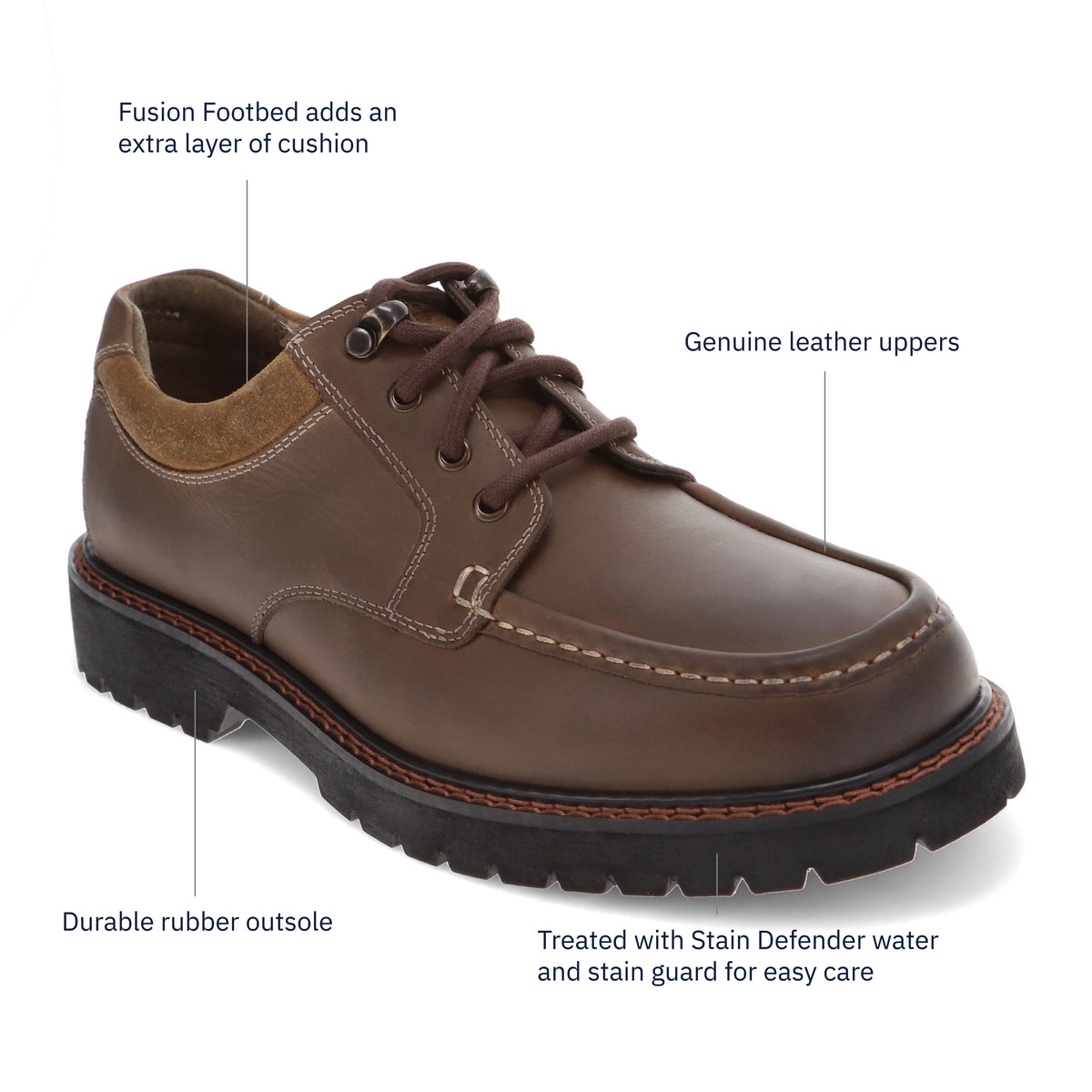 Dark Brown-Dockers Mens Glacier Synthetic Leather Rugged Casual Oxford Shoe