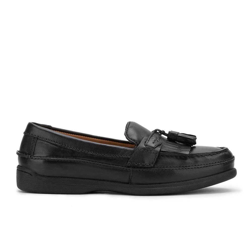 Black-Dockers Mens Sinclair Leather Dress Casual Tassel Slip-on Comfort Loafer Shoe