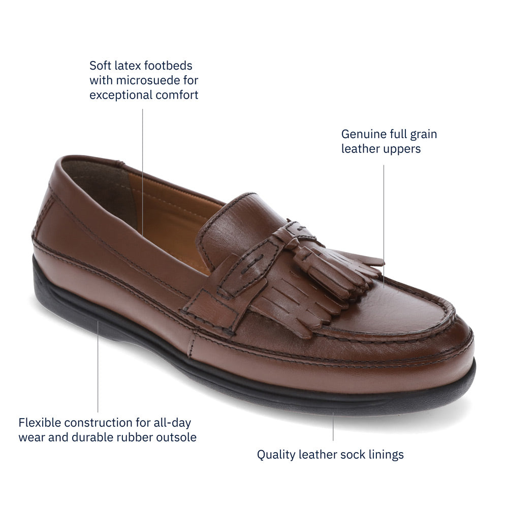 Antique Brown-Dockers Mens Sinclair Leather Dress Casual Tassel Slip-on Comfort Loafer Shoe