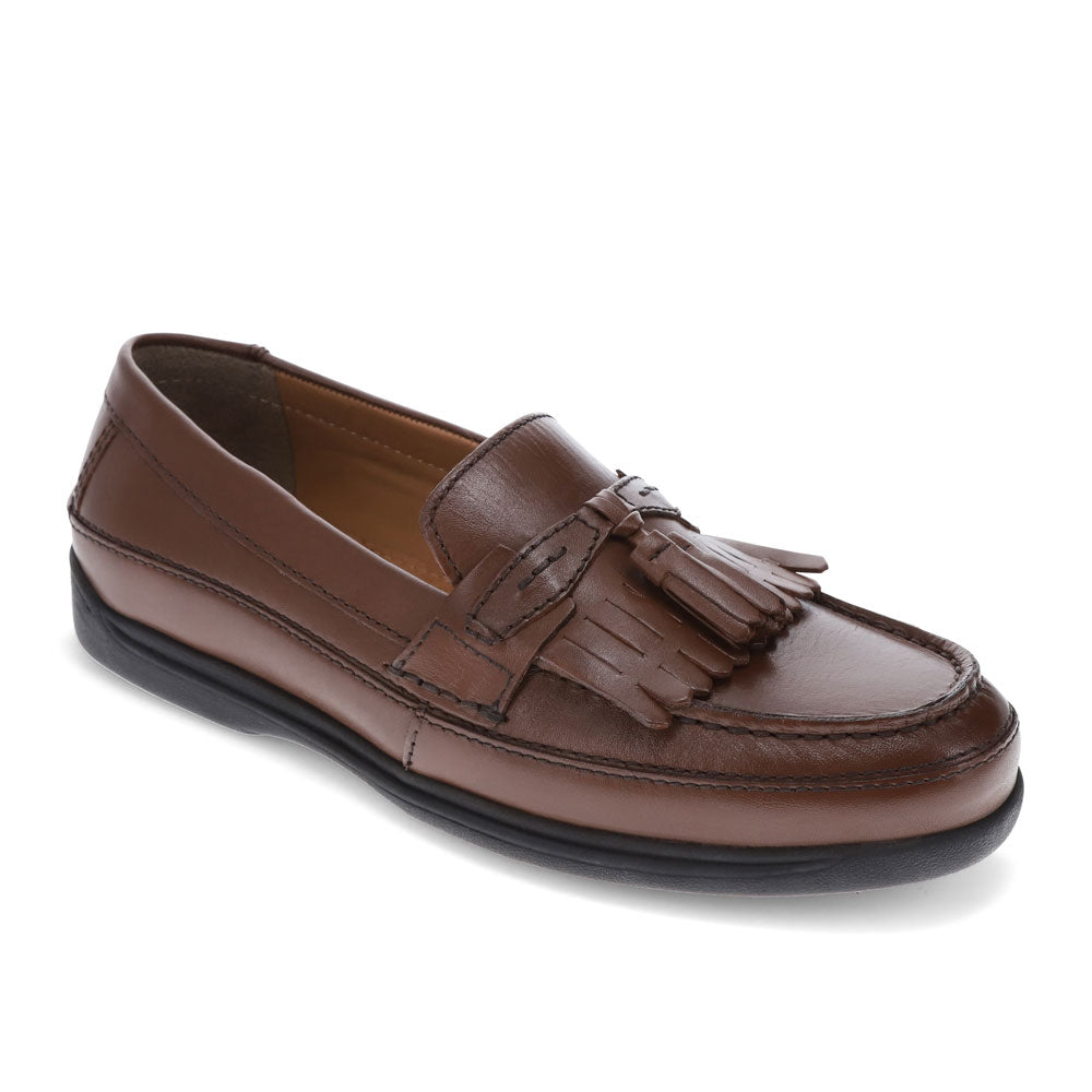 Antique Brown-Dockers Mens Sinclair Leather Dress Casual Tassel Slip-on Comfort Loafer Shoe