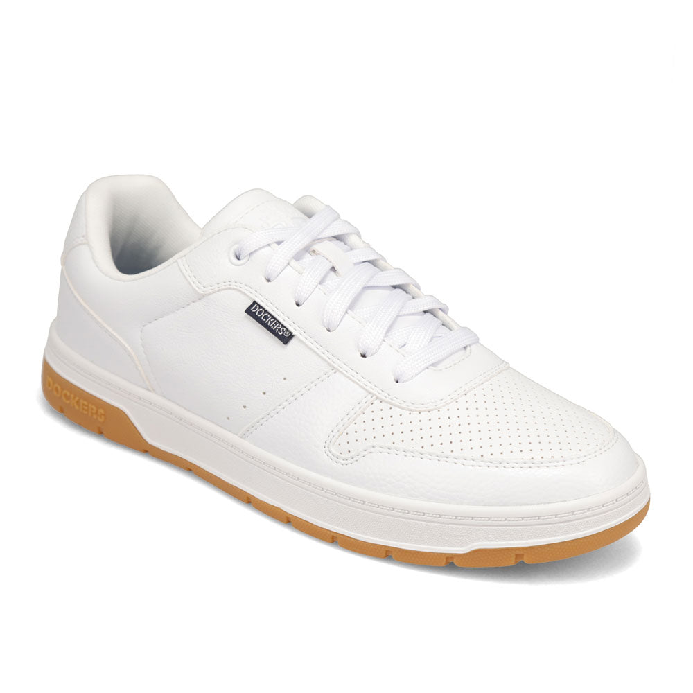 White/Gum-Dockers Mens Energy Lo Synthetic Leather Casual Lace Up Sneaker Shoe