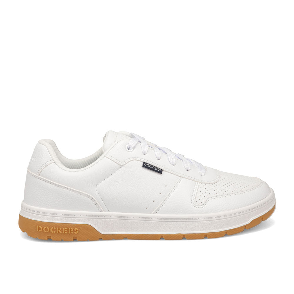 White/Gum-Dockers Mens Energy Lo Synthetic Leather Casual Lace Up Sneaker Shoe