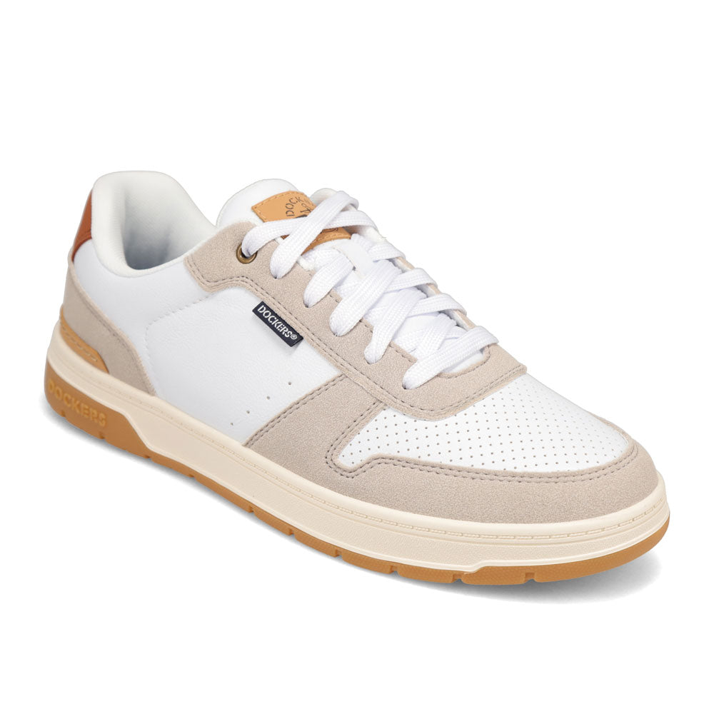White/Cement/Tan-Dockers Mens Energy Lo Synthetic Leather Casual Lace Up Sneaker Shoe