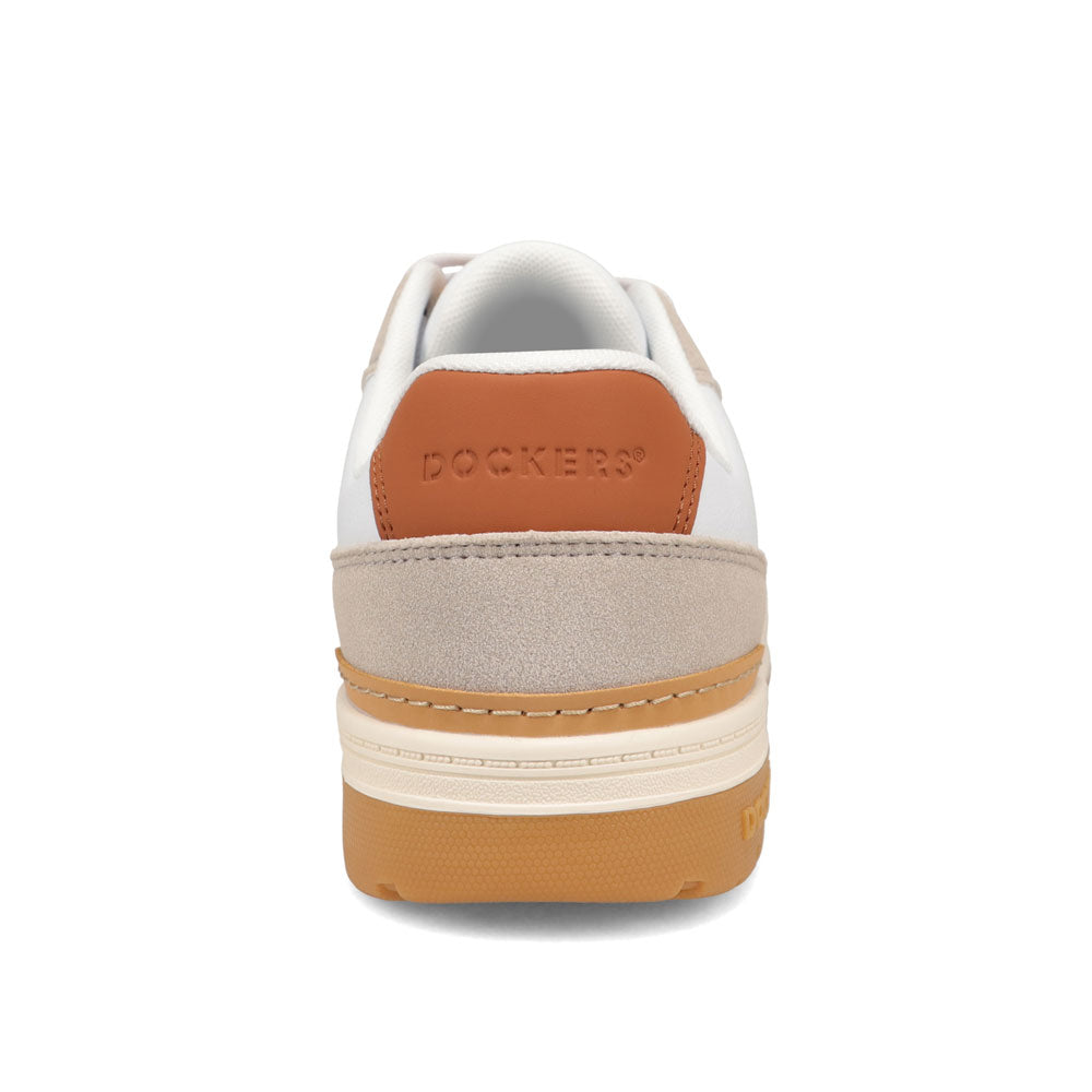 White/Cement/Tan-Dockers Mens Energy Lo Synthetic Leather Casual Lace Up Sneaker Shoe