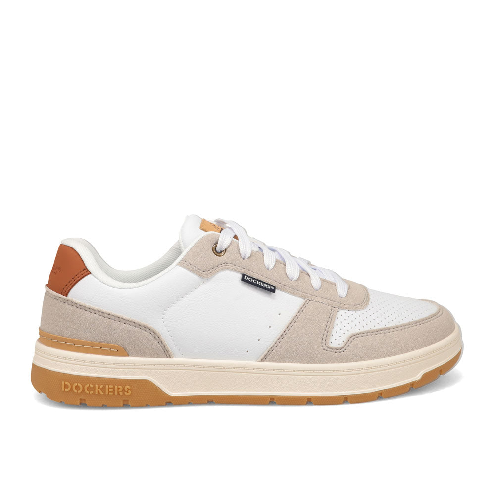 White/Cement/Tan-Dockers Mens Energy Lo Synthetic Leather Casual Lace Up Sneaker Shoe