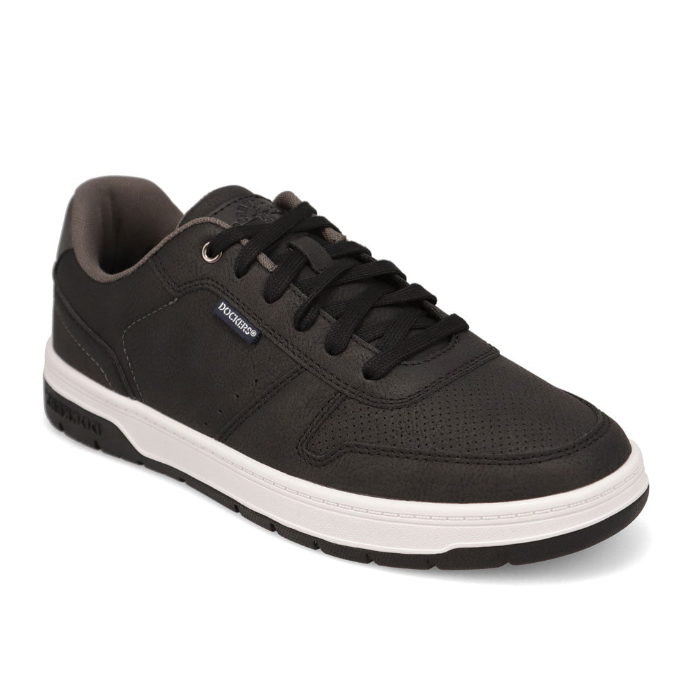 Black/Charcoal-Dockers Mens Energy Lo Synthetic Leather Casual Lace Up Sneaker Shoe