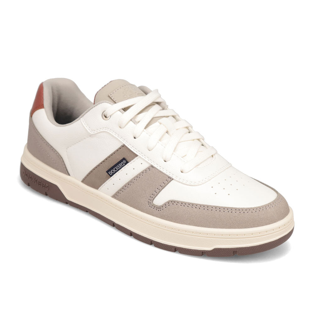 White/Cappuccino/Mocha-Dockers Mens Energy Lo Synthetic Leather Casual Lace Up Sneaker Shoe