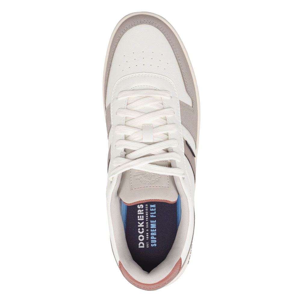 White/Cappuccino/Mocha-Dockers Mens Energy Lo Synthetic Leather Casual Lace Up Sneaker Shoe