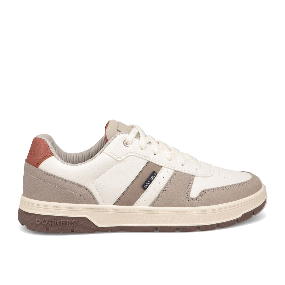 White/Cappuccino/Mocha-Dockers Mens Energy Lo Synthetic Leather Casual Lace Up Sneaker Shoe