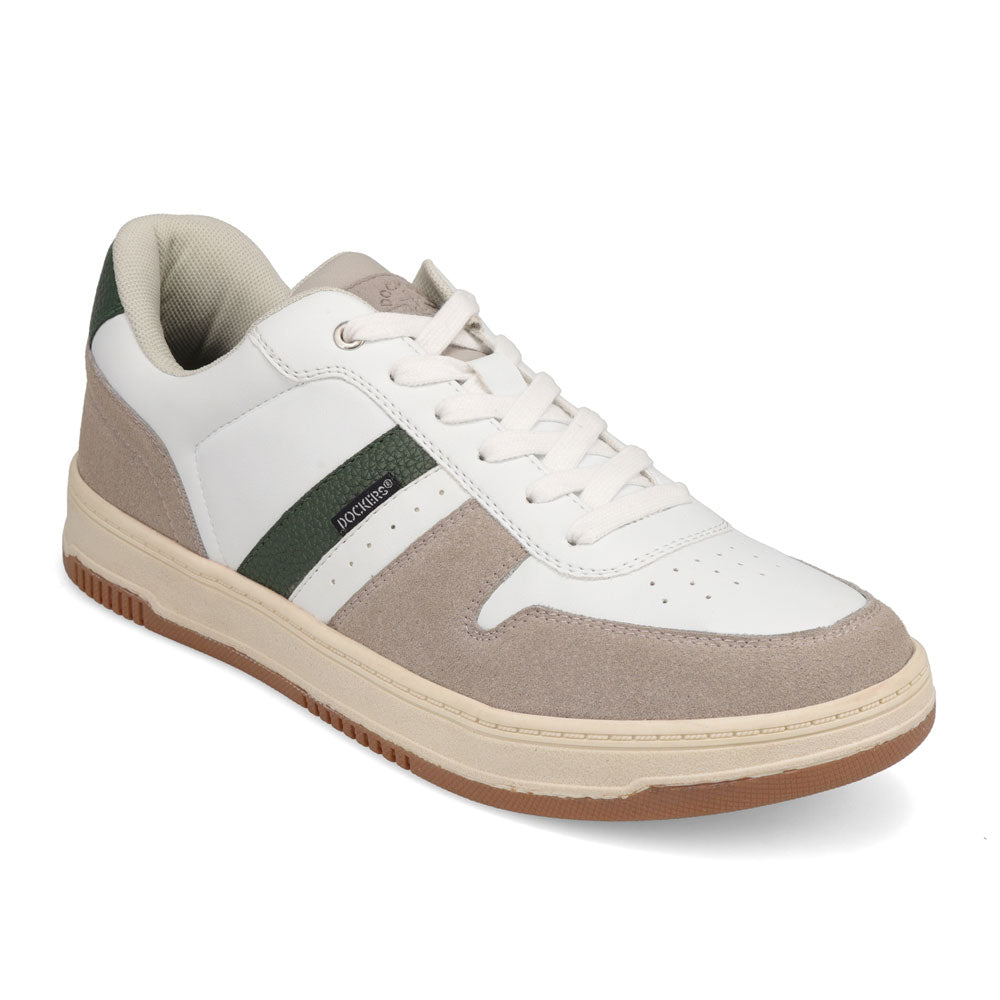 White/Cappuccino/Green-Dockers Mens Energy Lo Casual Lace Up Sneaker Shoe