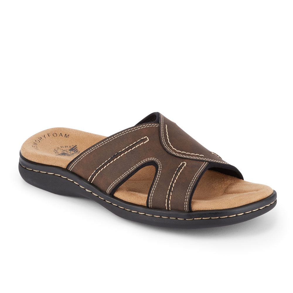 Dark Brown-Dockers Mens Sunland Casual Comfort Outdoor Slip-on Slide Sandal Shoe