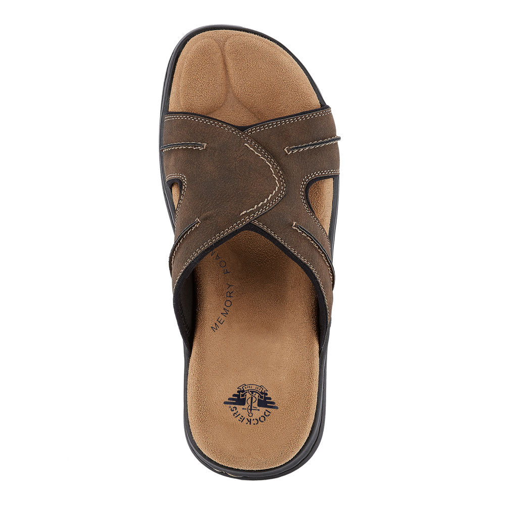 Dark Brown-Dockers Mens Sunland Casual Comfort Outdoor Slip-on Slide Sandal Shoe