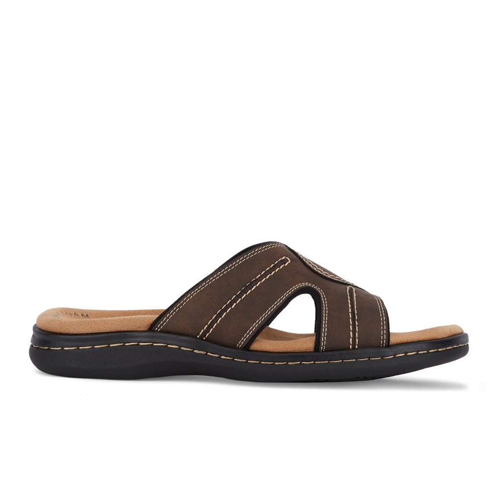 Dark Brown-Dockers Mens Sunland Casual Comfort Outdoor Slip-on Slide Sandal Shoe