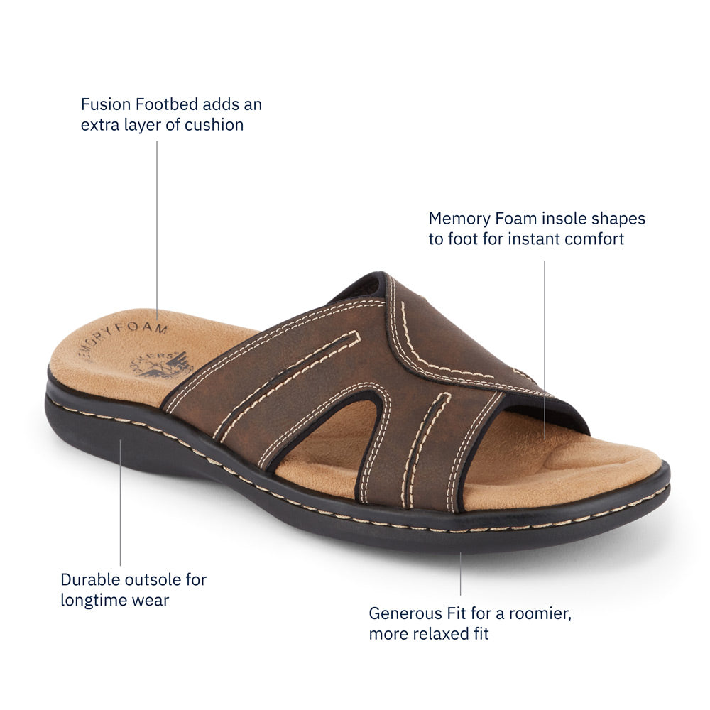 Dark Brown-Dockers Mens Sunland Casual Comfort Outdoor Slip-on Slide Sandal Shoe