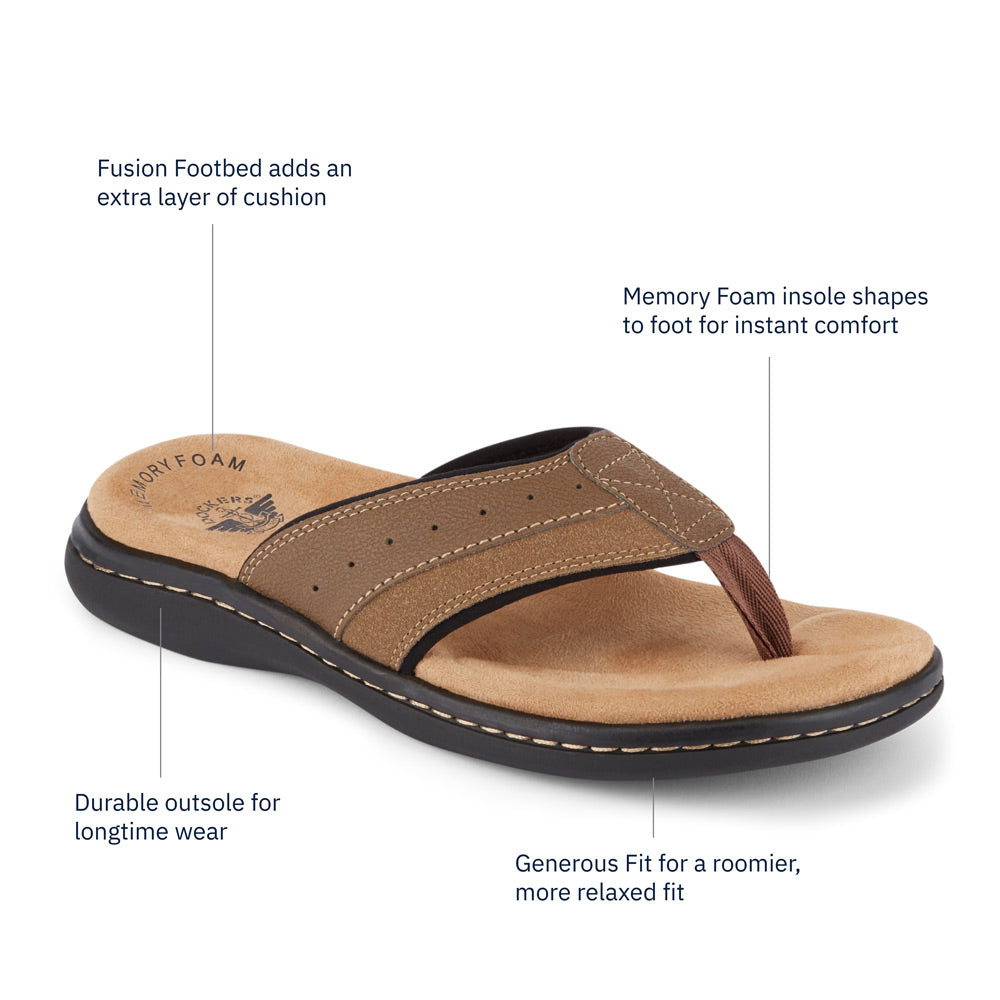 Dark Tan-Dockers Mens Laguna Casual Comfort Outdoor Flip-Flop Thong Sandal Shoe