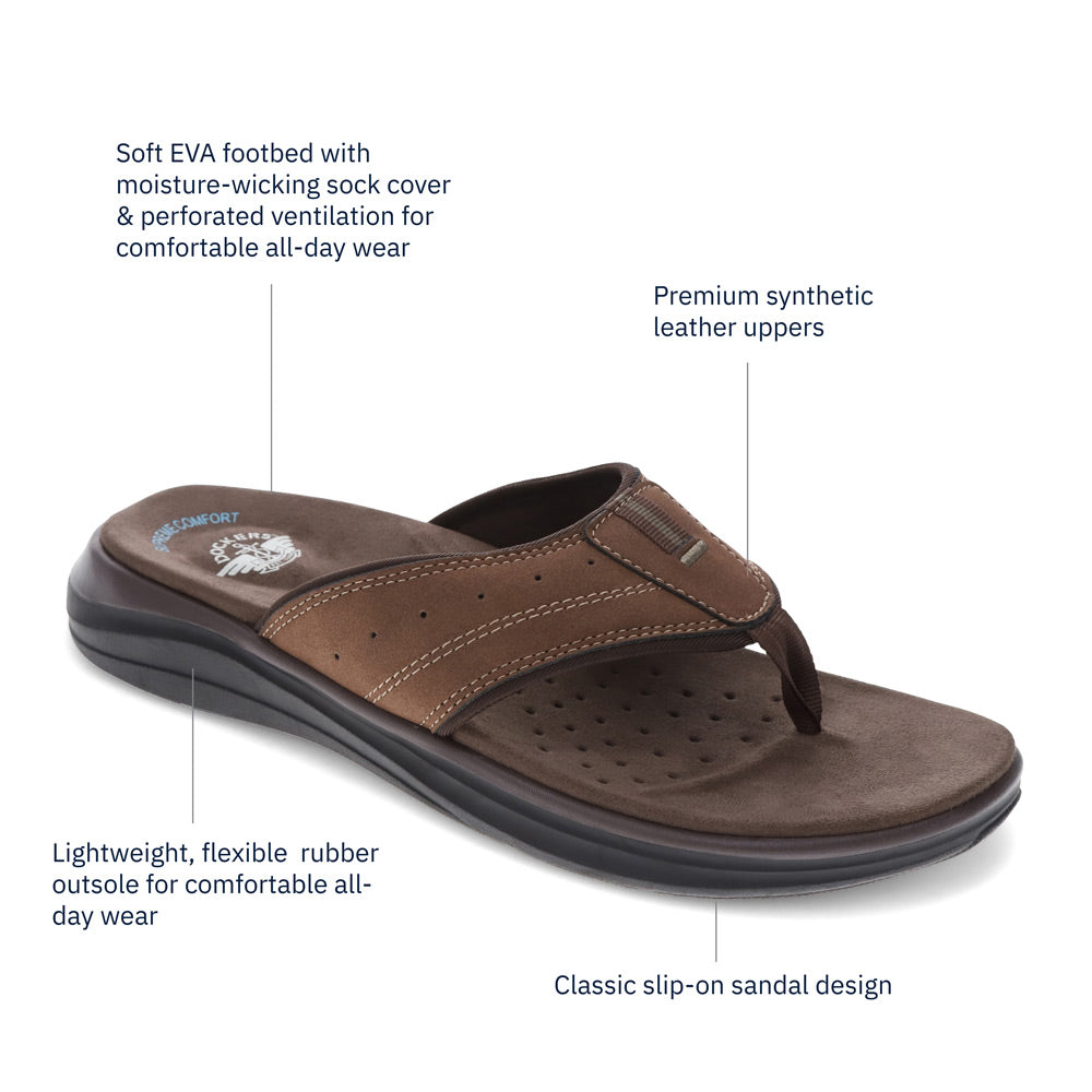 Dark Tan-Dockers Mens Banks Casual Flip Flop Sandal Shoe
