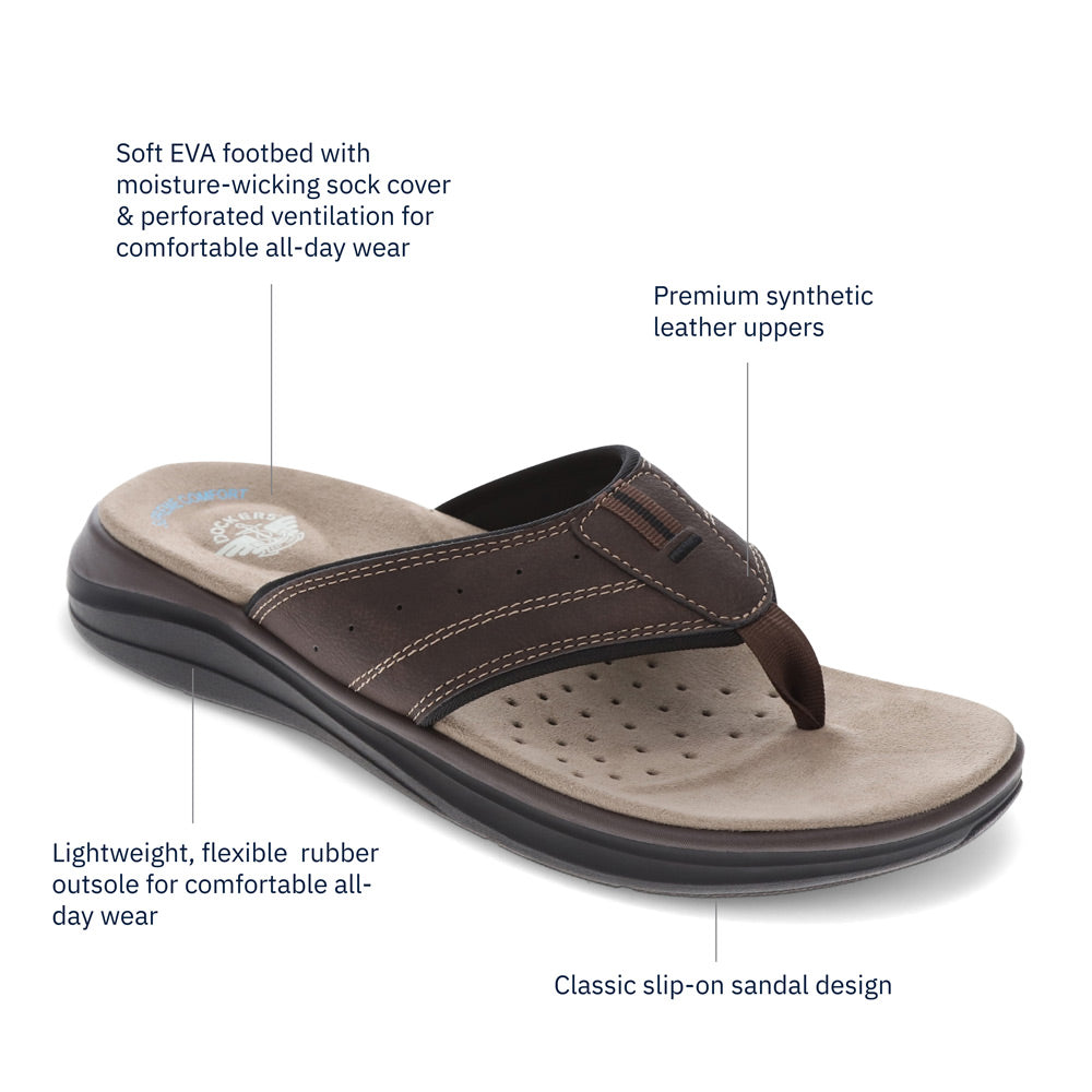 Dark Brown/Black-Dockers Mens Banks Casual Flip Flop Sandal Shoe