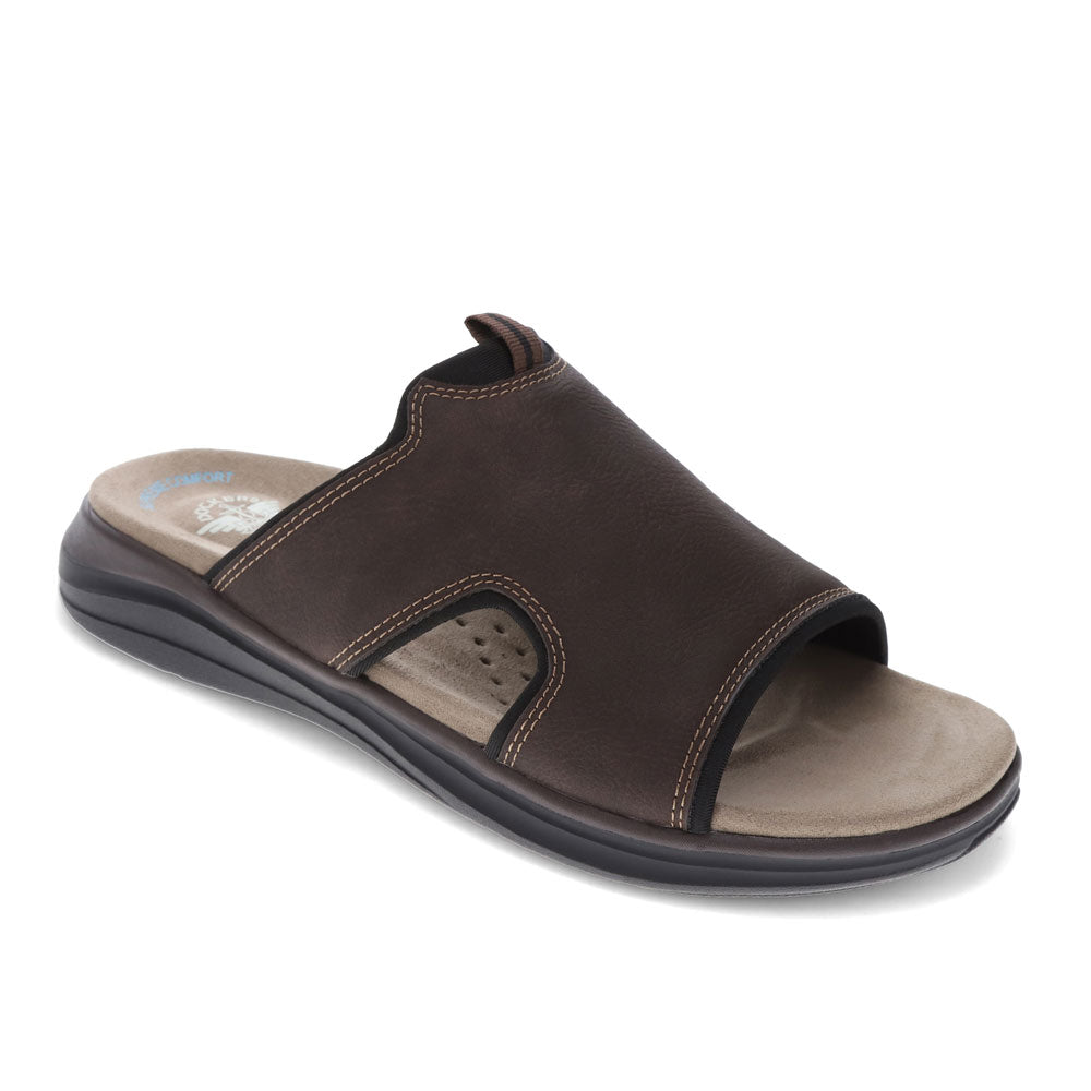 Dark Brown/Black-Dockers Mens Barlin Casual Slide Sandal Shoe