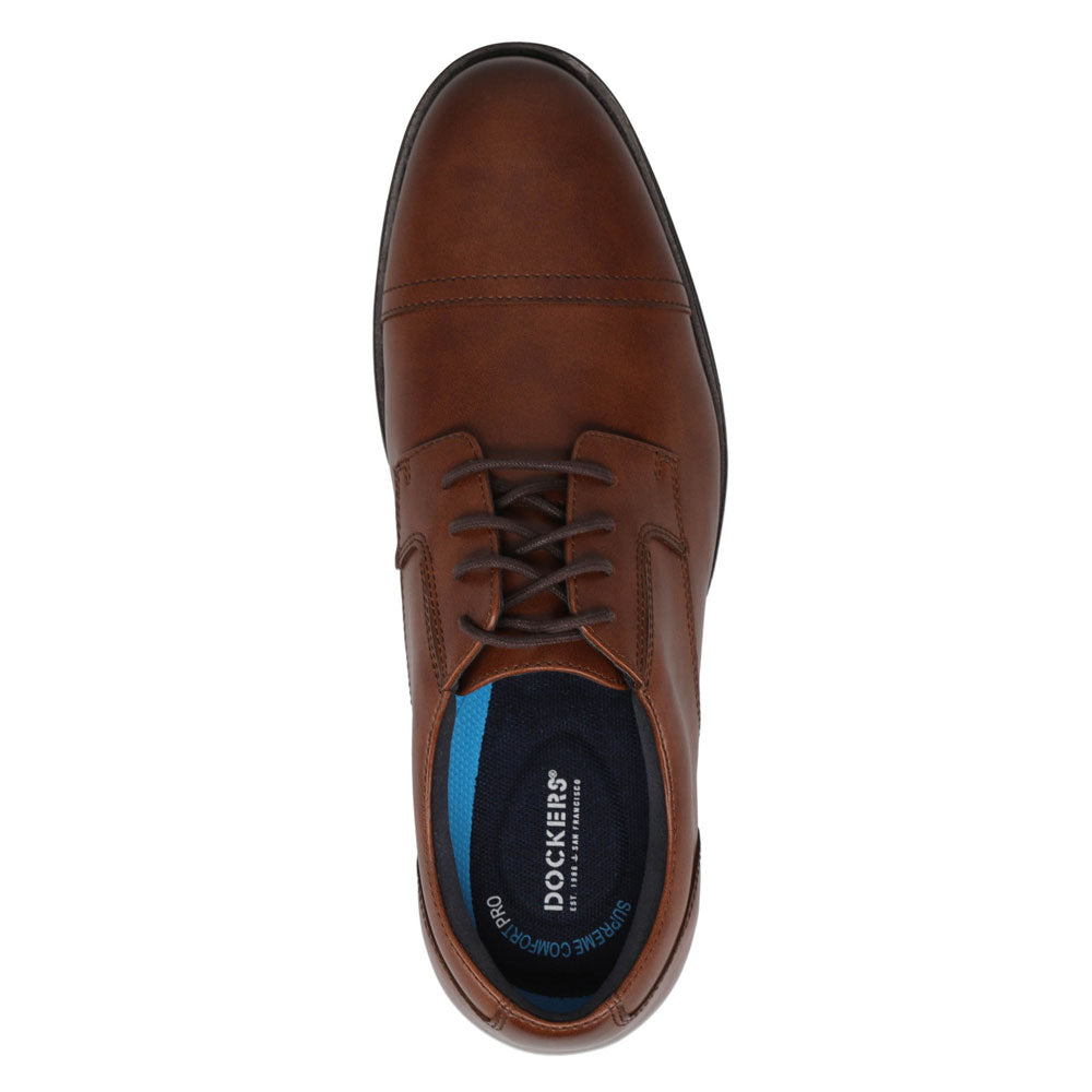 Cognac-Dockers Mens Belvedere Polished Lace-Up Oxford Dress Shoe