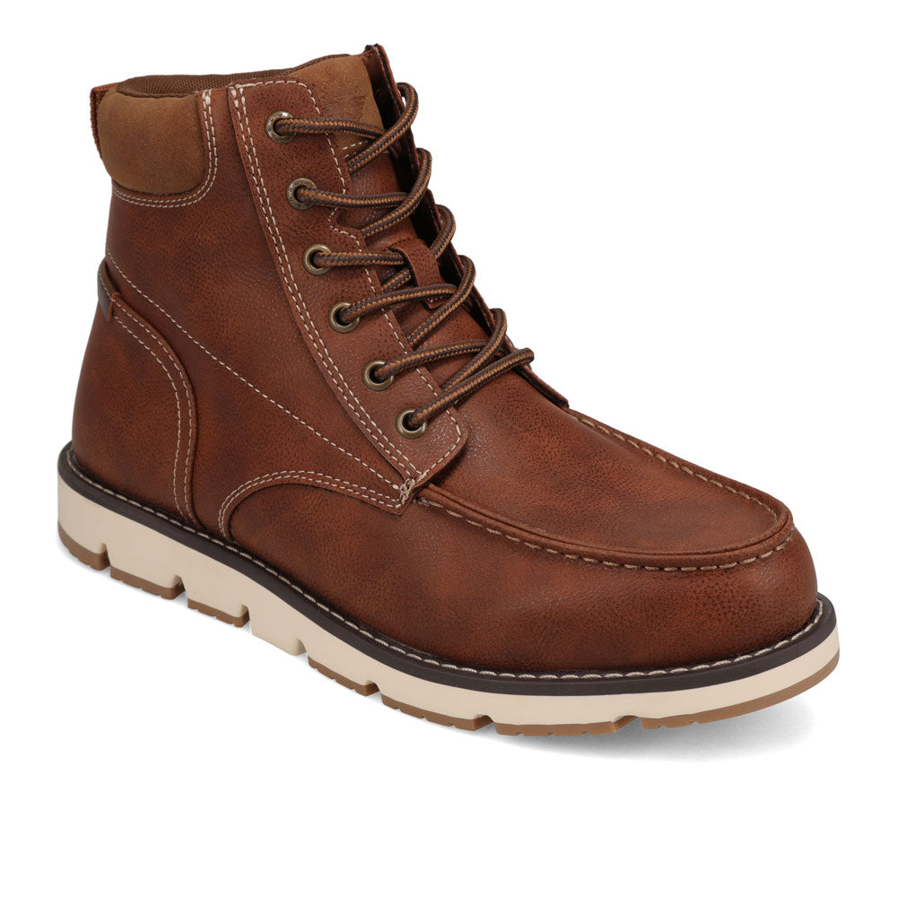 Cognac-Dockers Mens Davis Rugged Casual Tumbled Moc Toe Boot