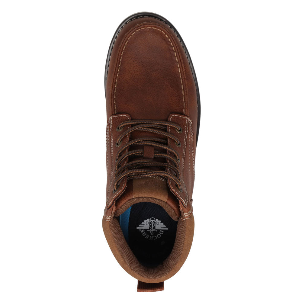 Cognac-Dockers Mens Davis Rugged Casual Tumbled Moc Toe Boot