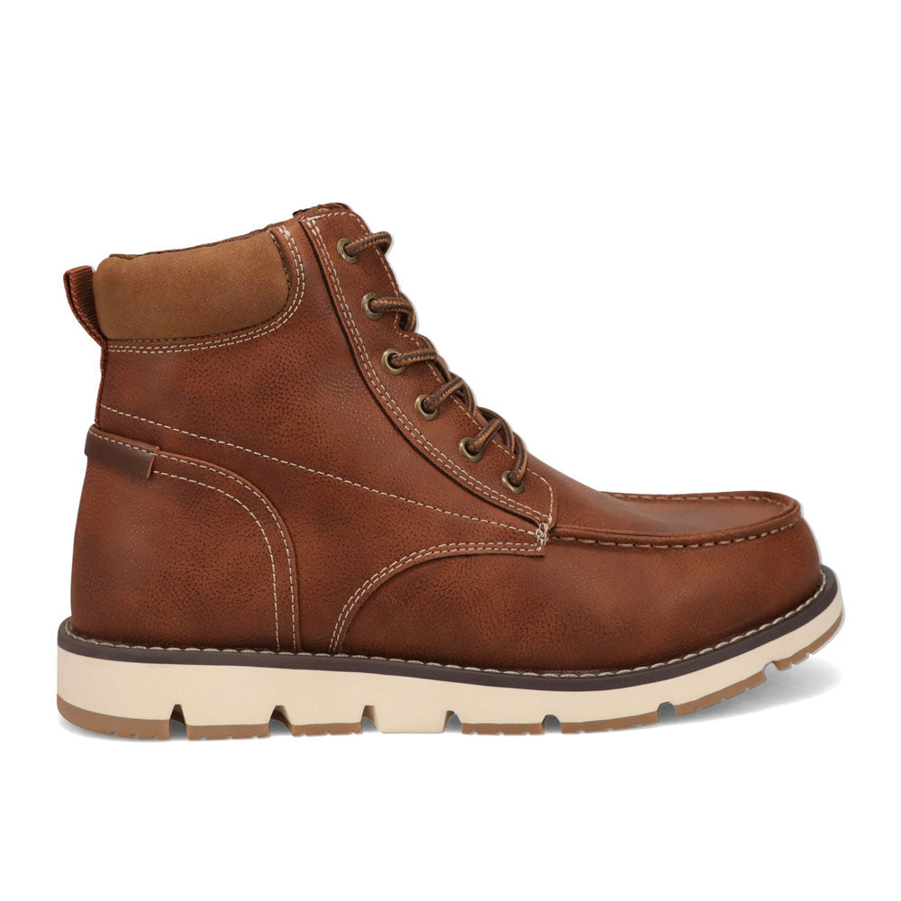 Cognac-Dockers Mens Davis Rugged Casual Tumbled Moc Toe Boot
