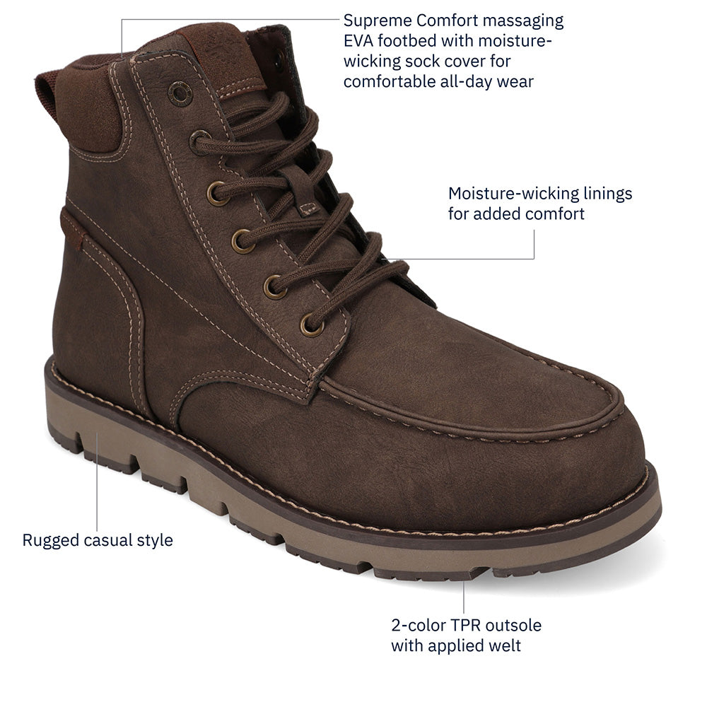Dark Brown/Brown-Dockers Mens Davis Rugged Casual Tumbled Moc Toe Boot
