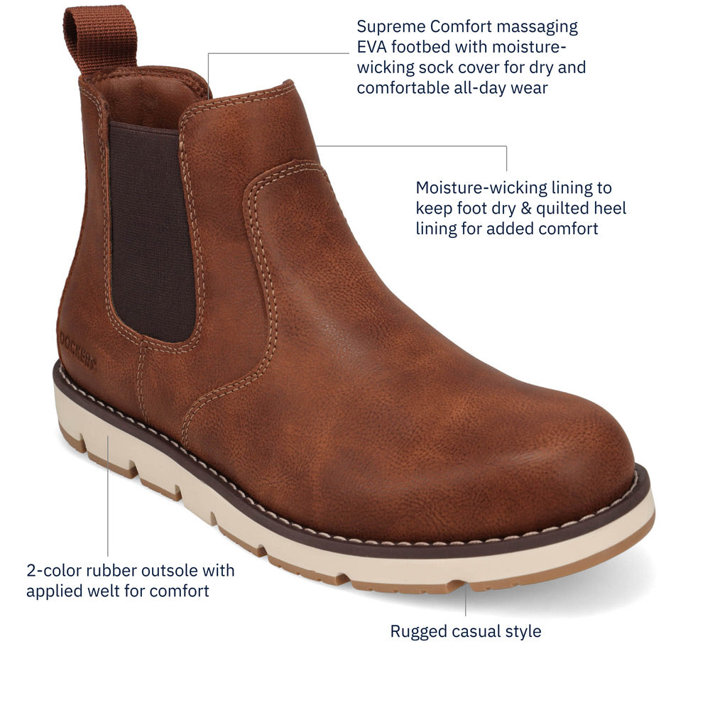 Cognac-Dockers Mens Dylan Rugged Casual Chelsea Boot