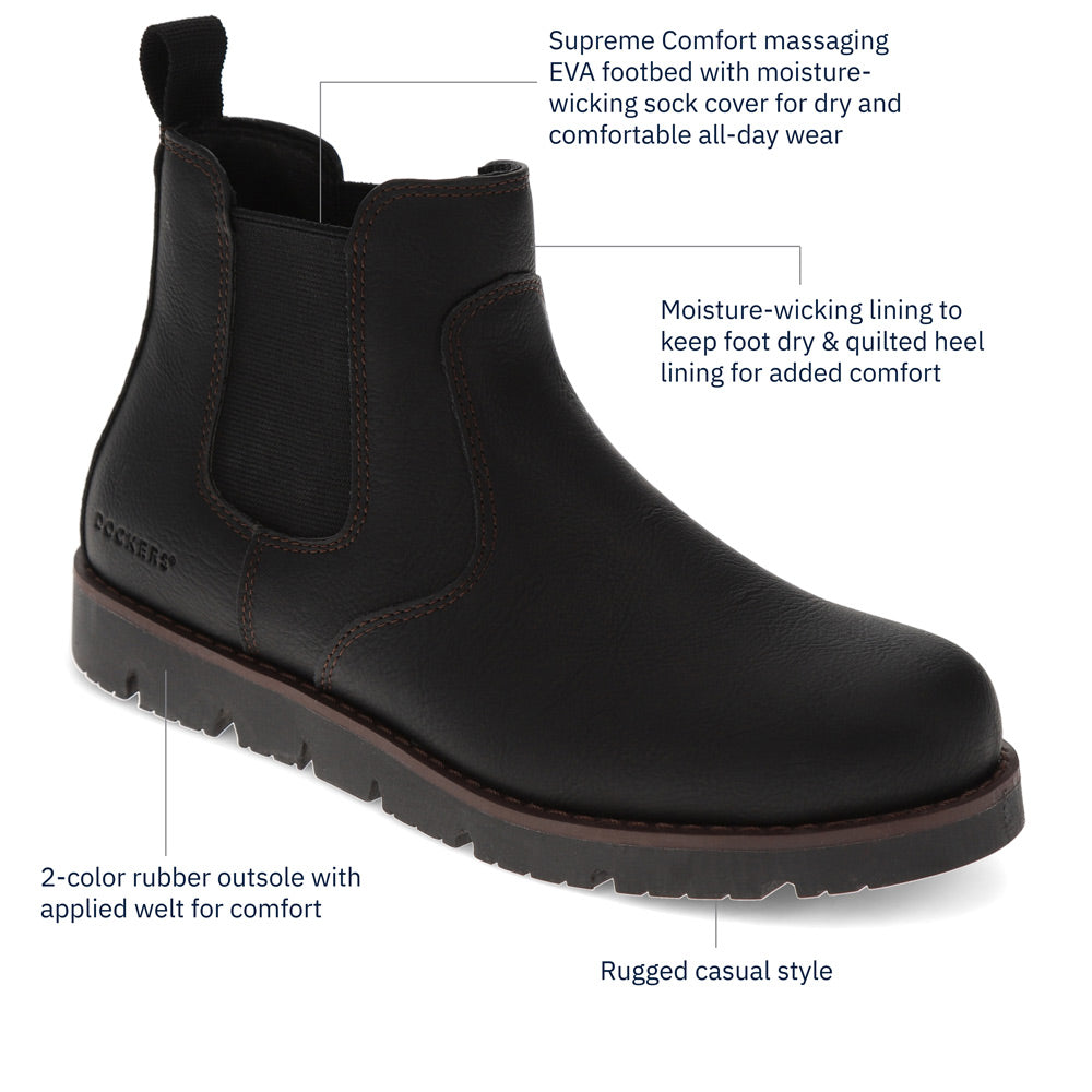 Black-Dockers Mens Dylan Rugged Casual Chelsea Boot