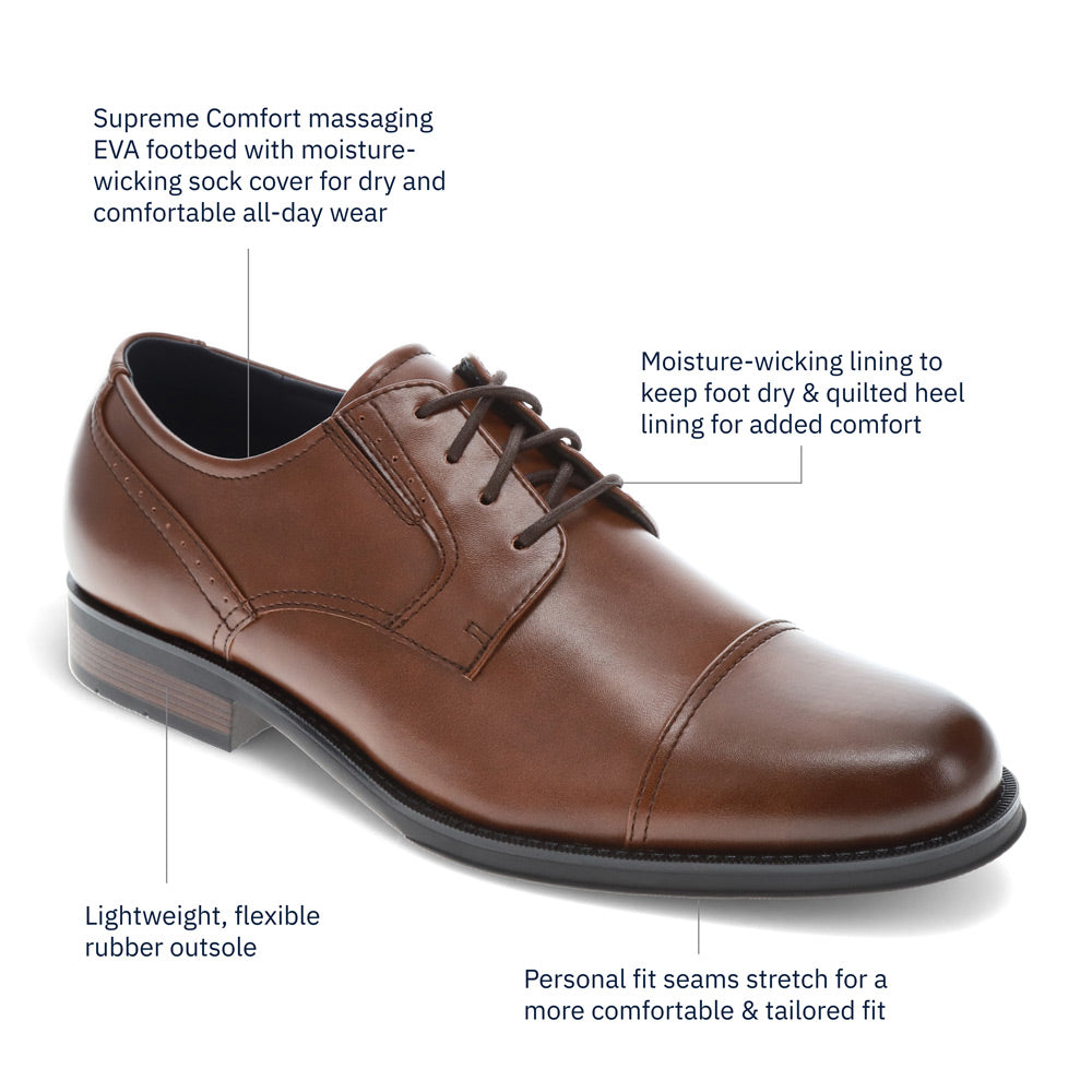 Cognac-Dockers Mens Echo Synthetic Leather Cap Toe Dress Oxford Lace Up Shoe
