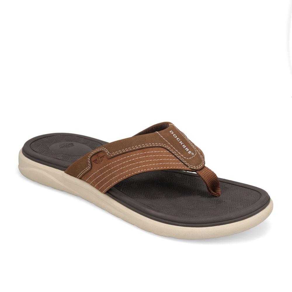 Dark Tan-Dockers Mens Cabana Casual Nubuck Thong Flip Flop