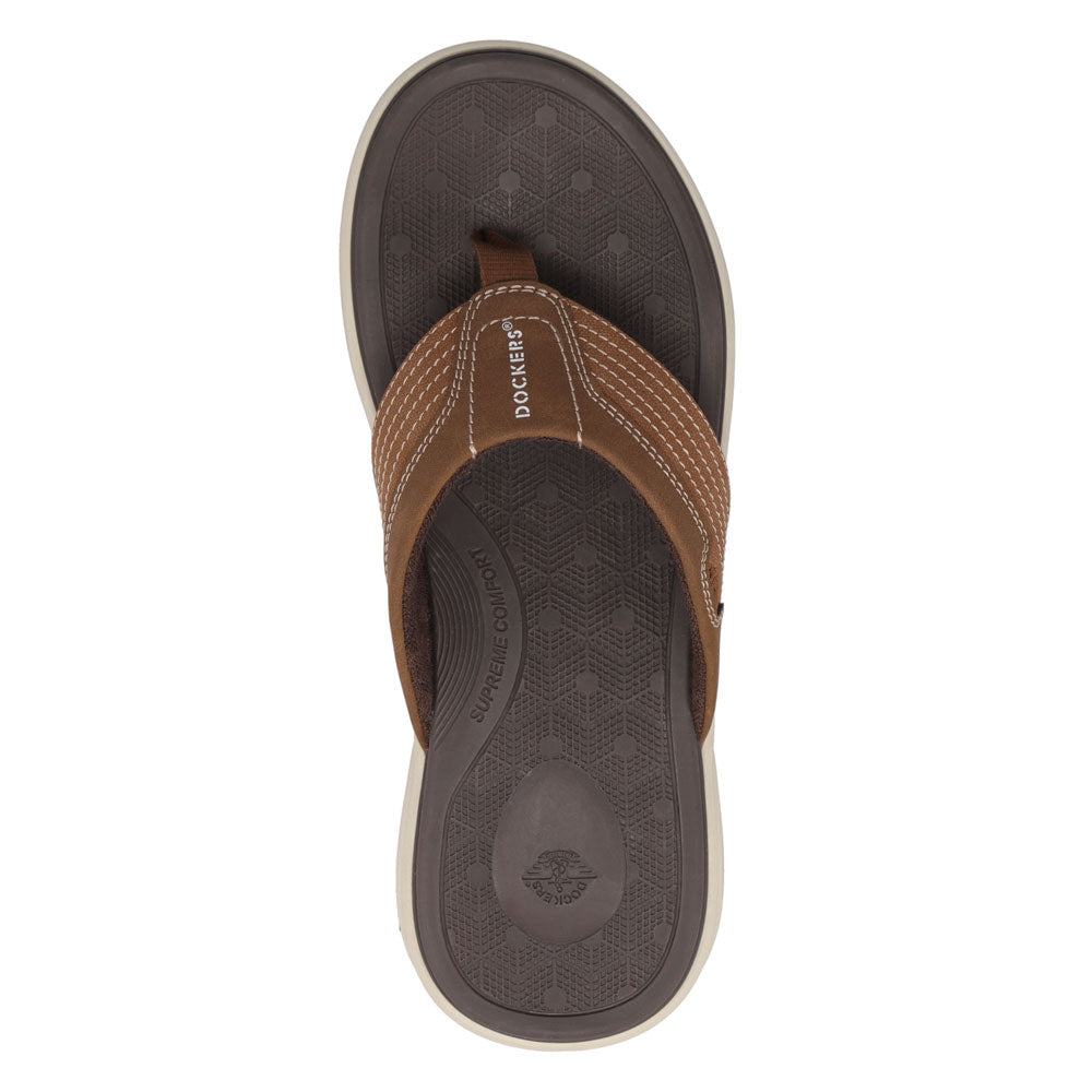 Dark Tan-Dockers Mens Cabana Casual Nubuck Thong Flip Flop