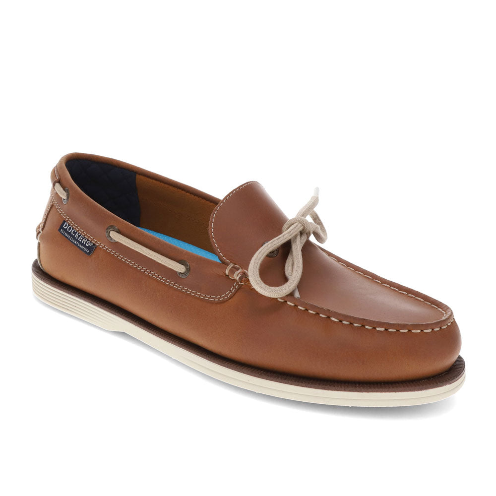 Dark Tan-Dockers Mens Darnell Genuine Leather Dress Casual Slip On Boat Shoe