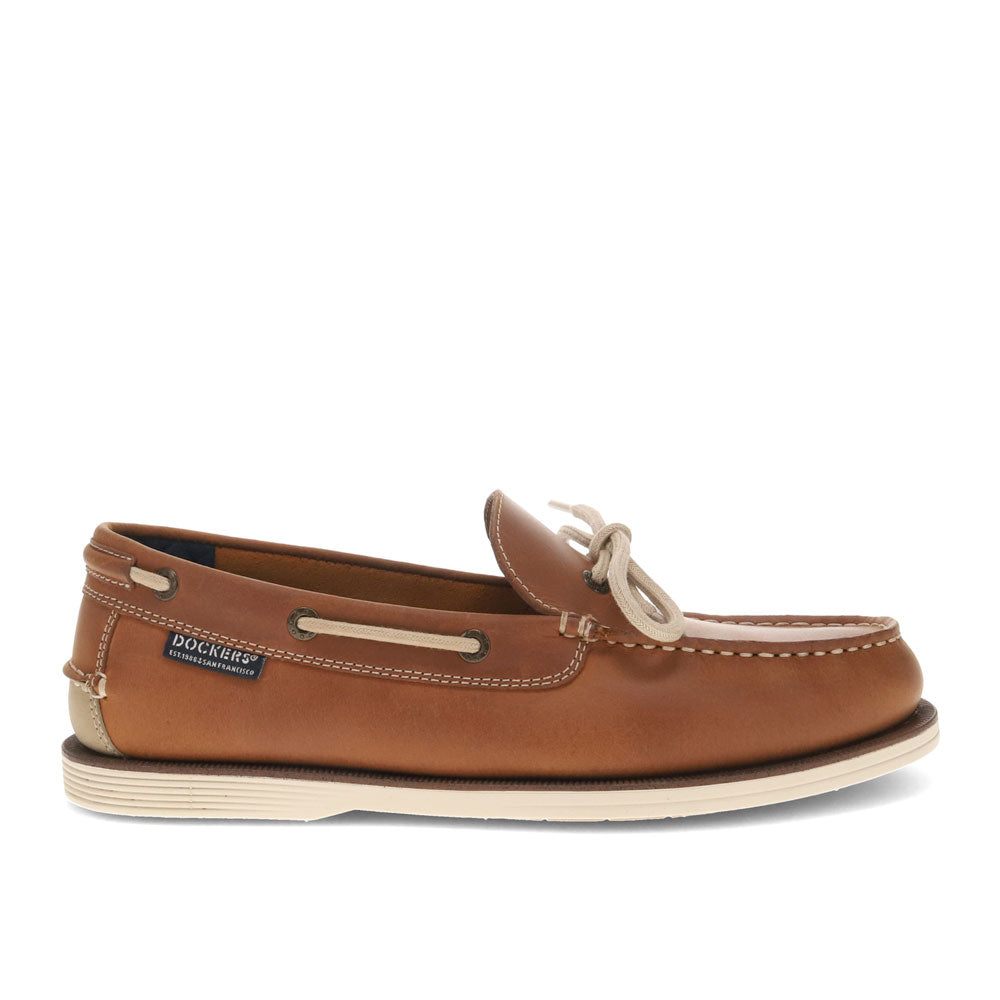 Dark Tan-Dockers Mens Darnell Genuine Leather Dress Casual Slip On Boat Shoe
