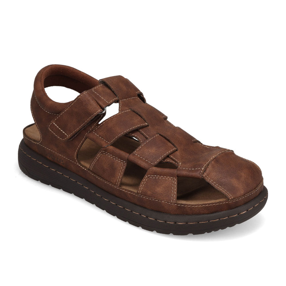 Dark Tan-Dockers Mens Sarasota Tumbled Full Grain Moc Toe Sandal