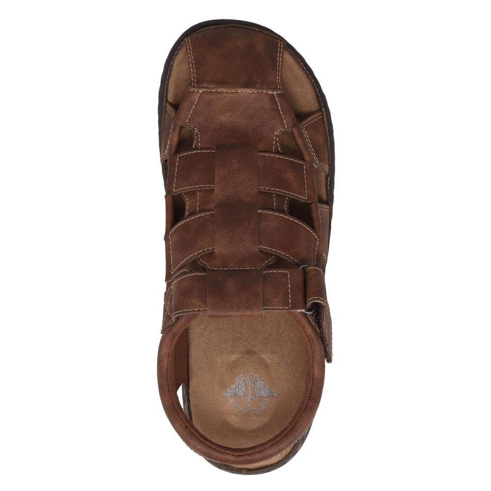 Dark Tan-Dockers Mens Sarasota Tumbled Full Grain Moc Toe Sandal