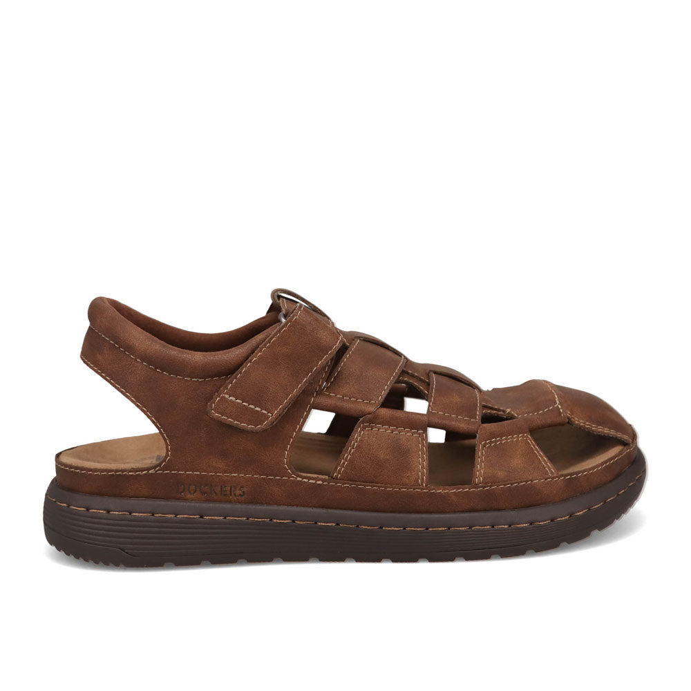 Dark Tan-Dockers Mens Sarasota Tumbled Full Grain Moc Toe Sandal