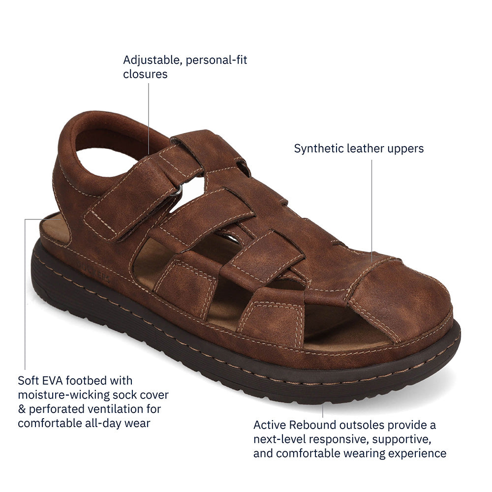 Dark Tan-Dockers Mens Sarasota Tumbled Full Grain Moc Toe Sandal