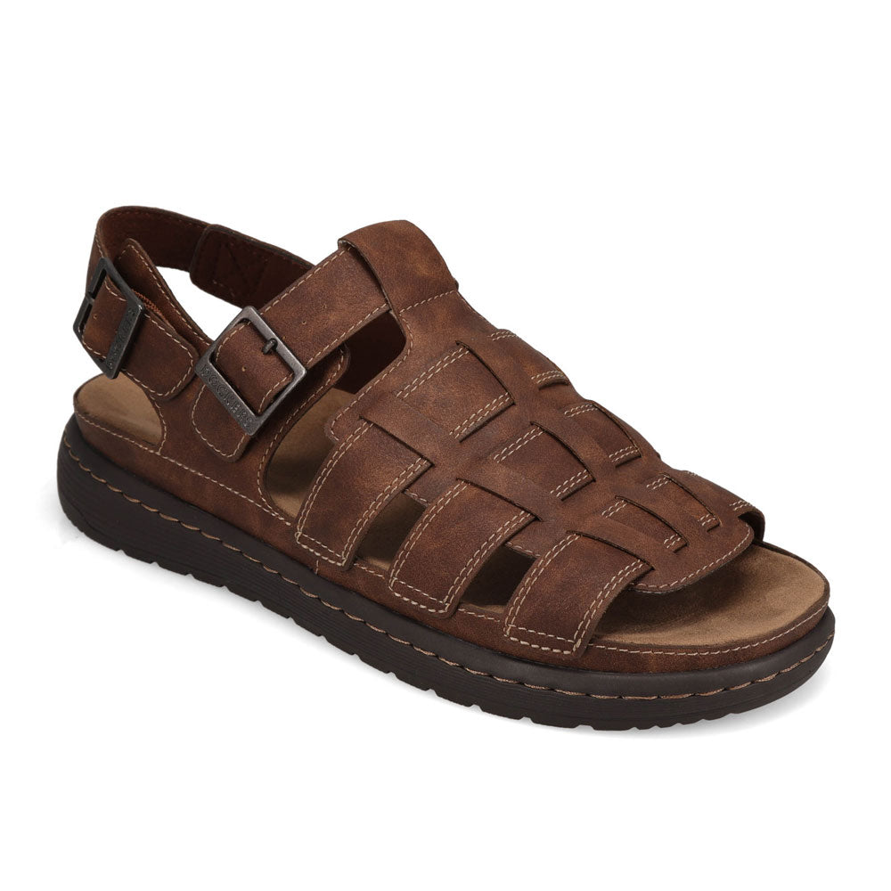 Dark Tan-Dockers Mens Sorrento Tumbled Full Grain Sling Back Buckled Sandal