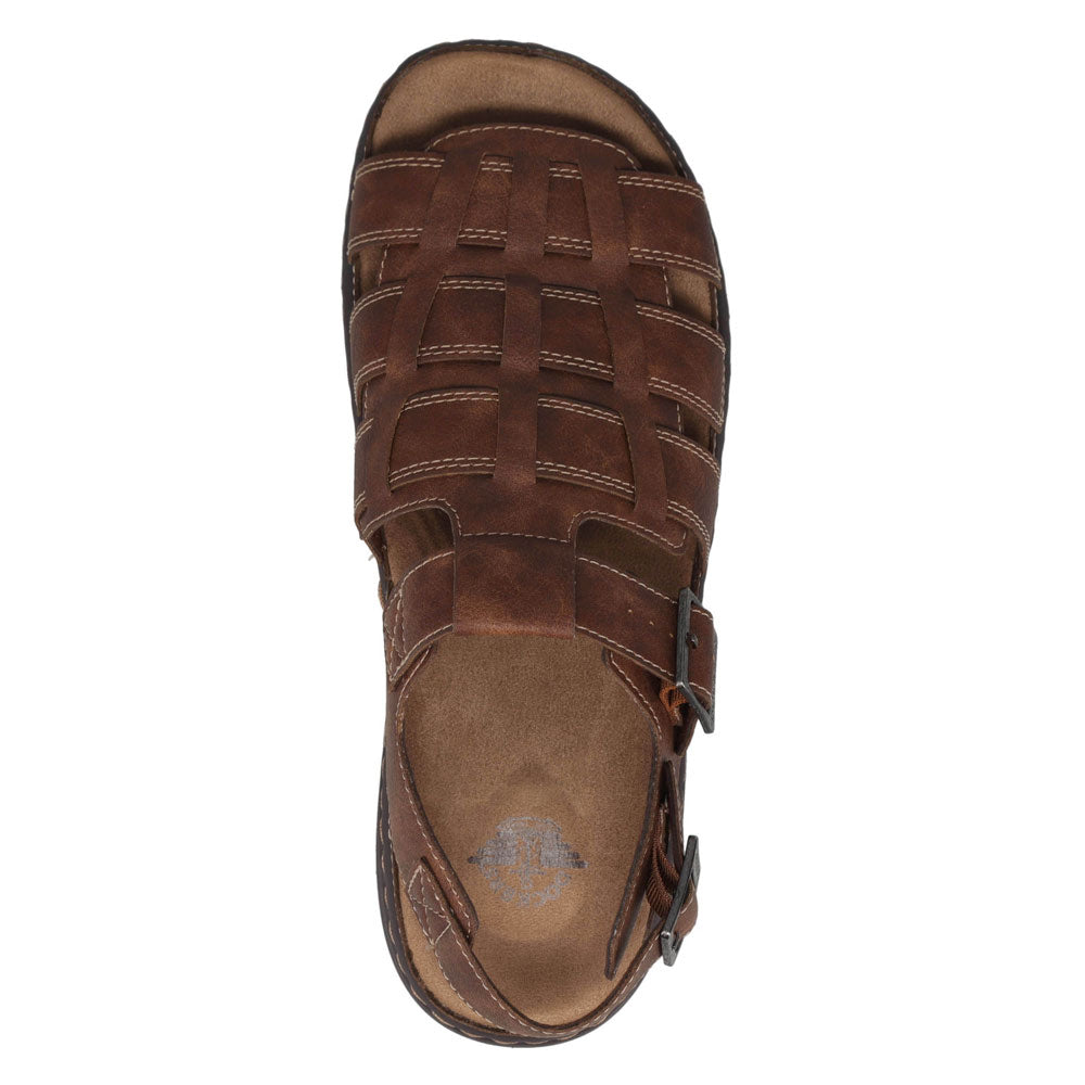 Dark Tan-Dockers Mens Sorrento Tumbled Full Grain Sling Back Buckled Sandal
