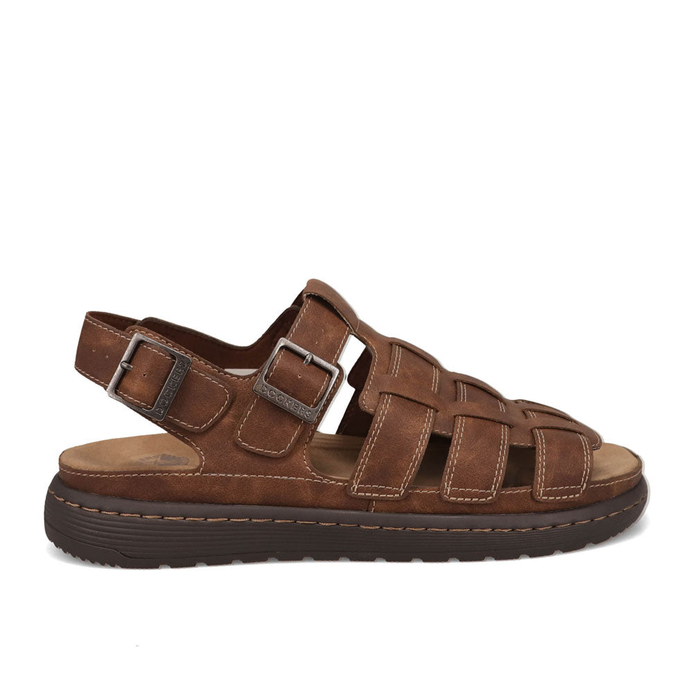 Dark Tan-Dockers Mens Sorrento Tumbled Full Grain Sling Back Buckled Sandal