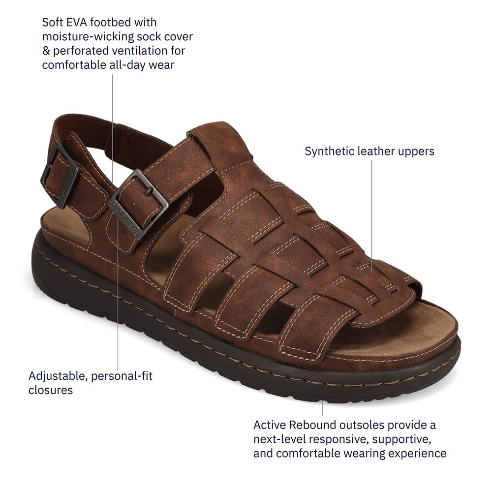 Dark Tan-Dockers Mens Sorrento Tumbled Full Grain Sling Back Buckled Sandal