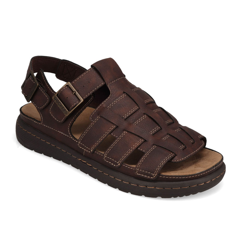 Dark Brown-Dockers Mens Sorrento Tumbled Full Grain Sling Back Buckled Sandal