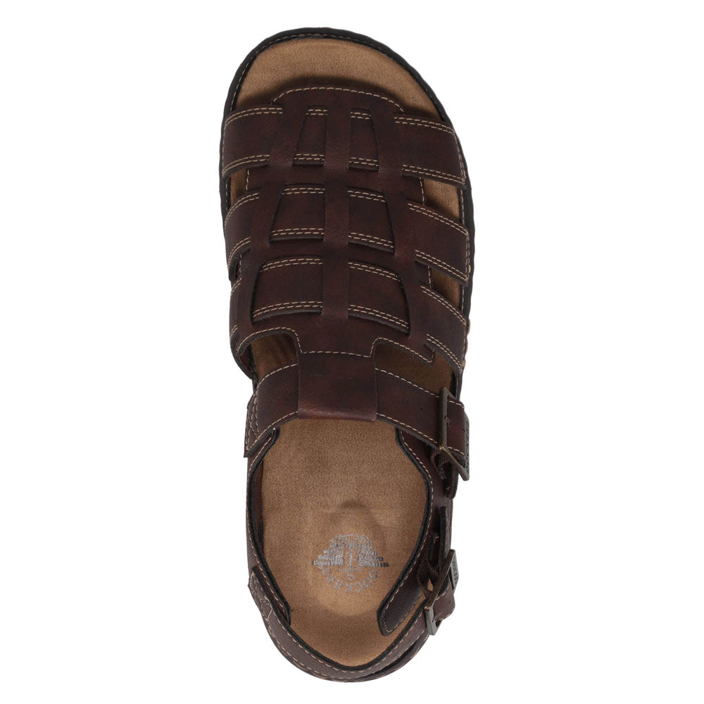 Dark Brown-Dockers Mens Sorrento Tumbled Full Grain Sling Back Buckled Sandal