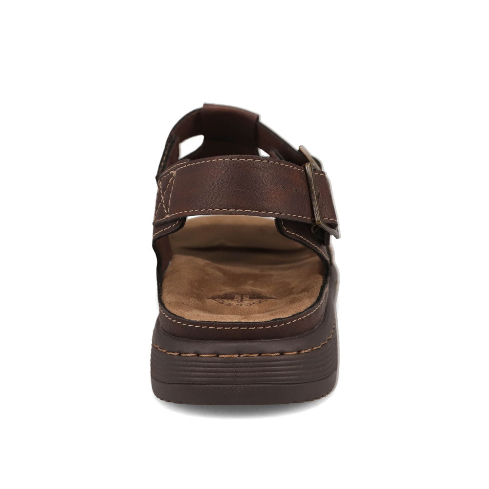 Dark Brown-Dockers Mens Sorrento Tumbled Full Grain Sling Back Buckled Sandal